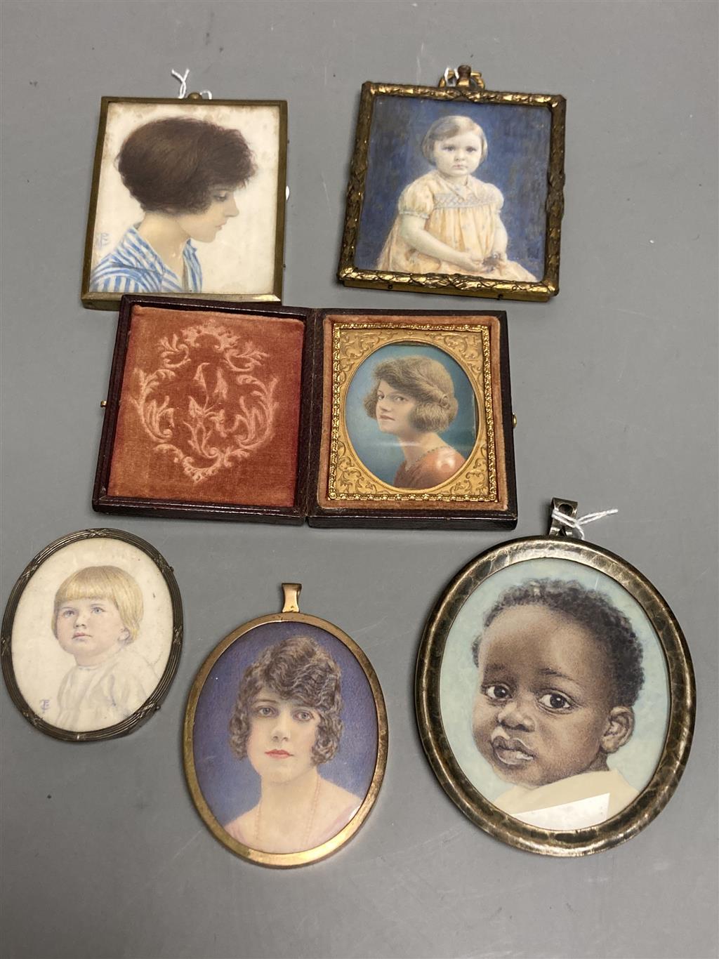 Phyllis Cooper (1895-1988), a collection of miniature portraits, circa 1920, 7.5 x 6.5cm and smaller